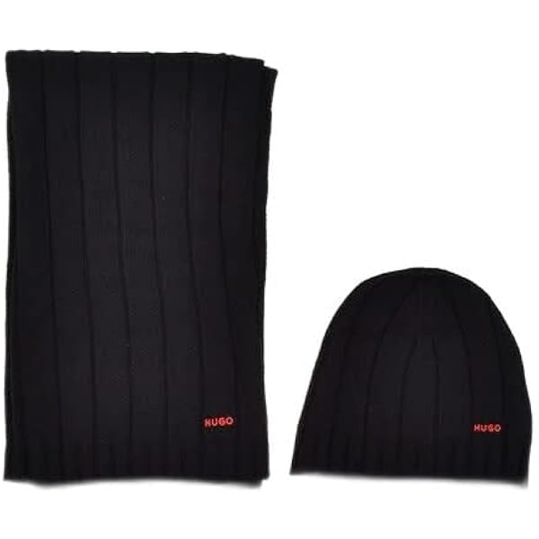 BOSS ボス　ニット帽　マフラー　2点セット　ブラック Amazon | [ヒューゴボス] HUGO マフラー &キャップ メンズ 2点